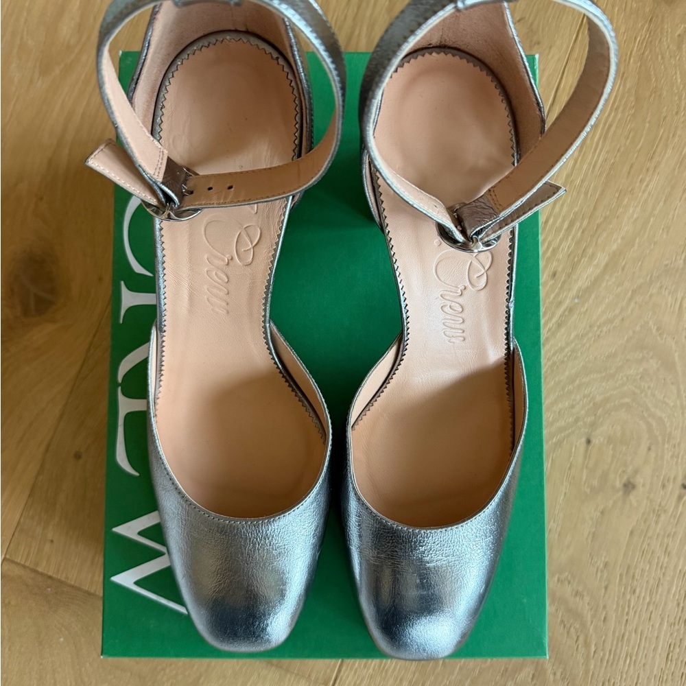 J. Crew Maisie ankle-strap heels in crinkle metallic - silver - 9